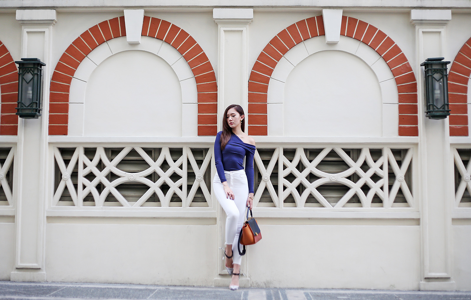 Front Row Shop Asymmetric Top, Topshop Joni Jeans. Celine Trapeze, Sophia Webster for J. Crew Heels | www.itscamilleco.com