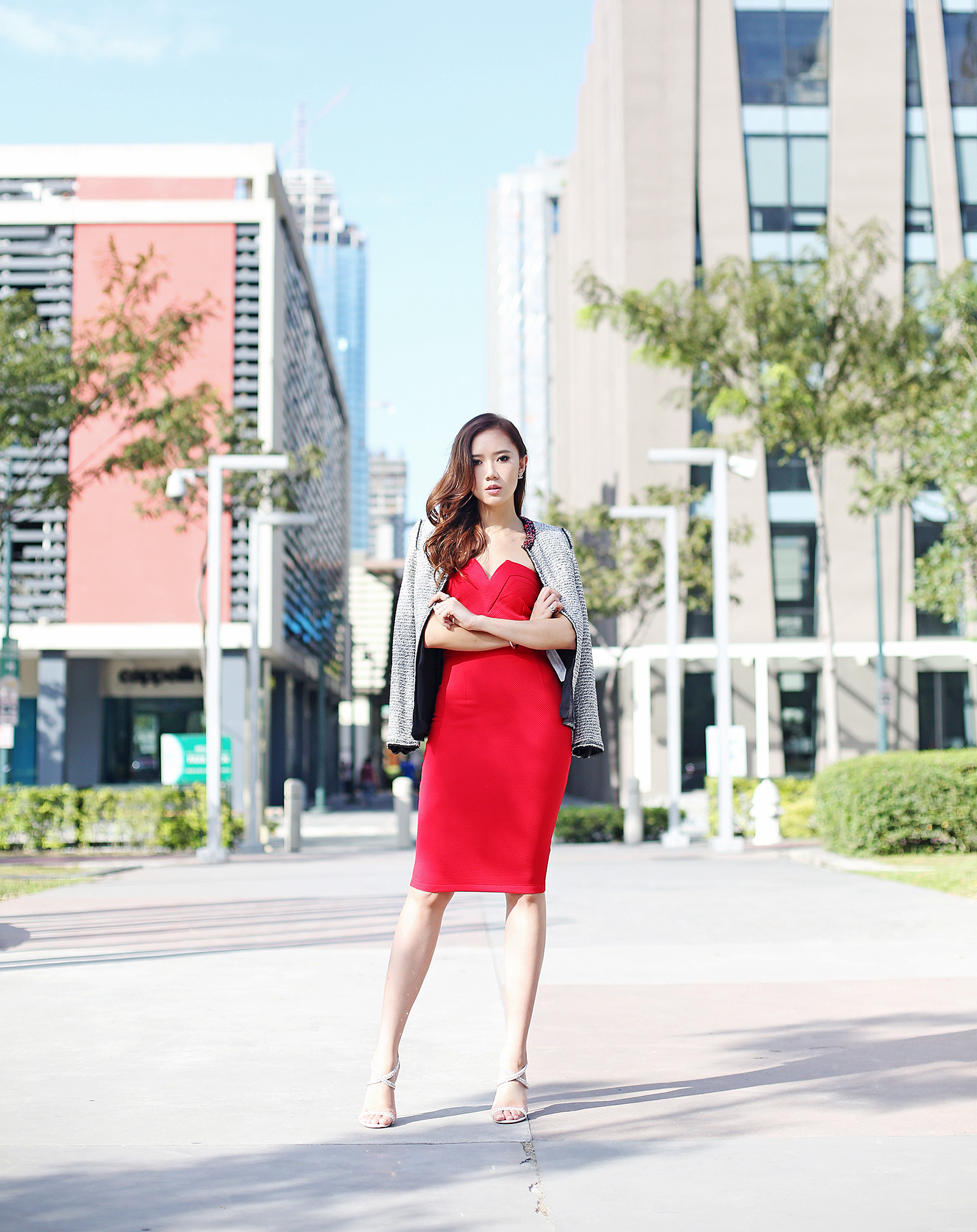 Zara Tweed Jacket, Get The Label AX Paris dress, Giuseppe Zanotti | www.itscamilleco.com