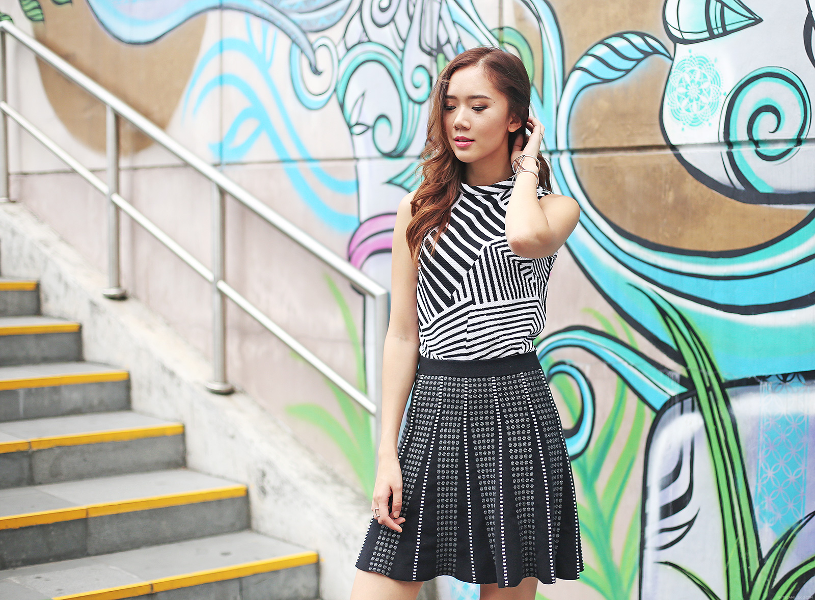 Details top, BCBG skirt, Acne shoes | www.itscamilleco.com