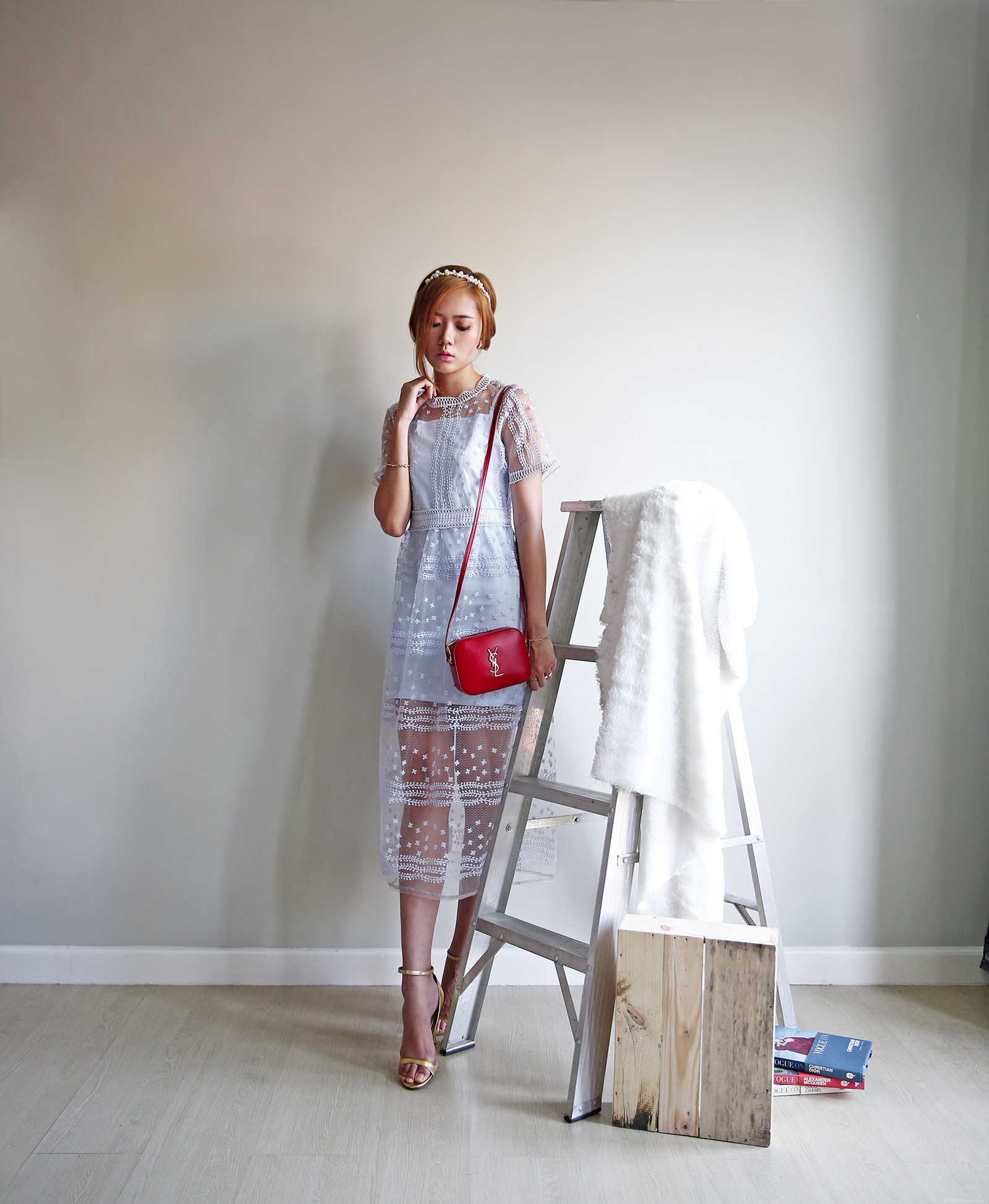 HOST sheer dress, Saint Laurent camera bag, Miu Miu heels Spring fashion | www.itscamilleco.com