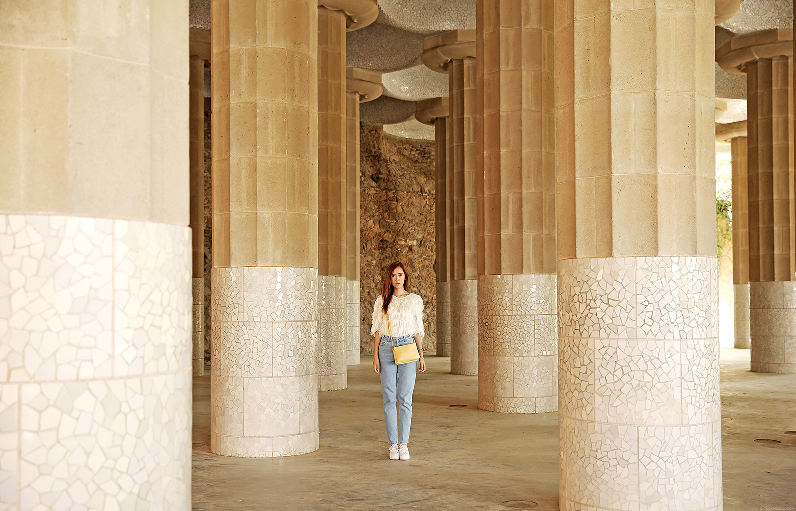 Style Moi Fringe Sweater, Topshop Mom Jeans, No Name Platform Sneakers at Park Güell - www.itscamilleco.com