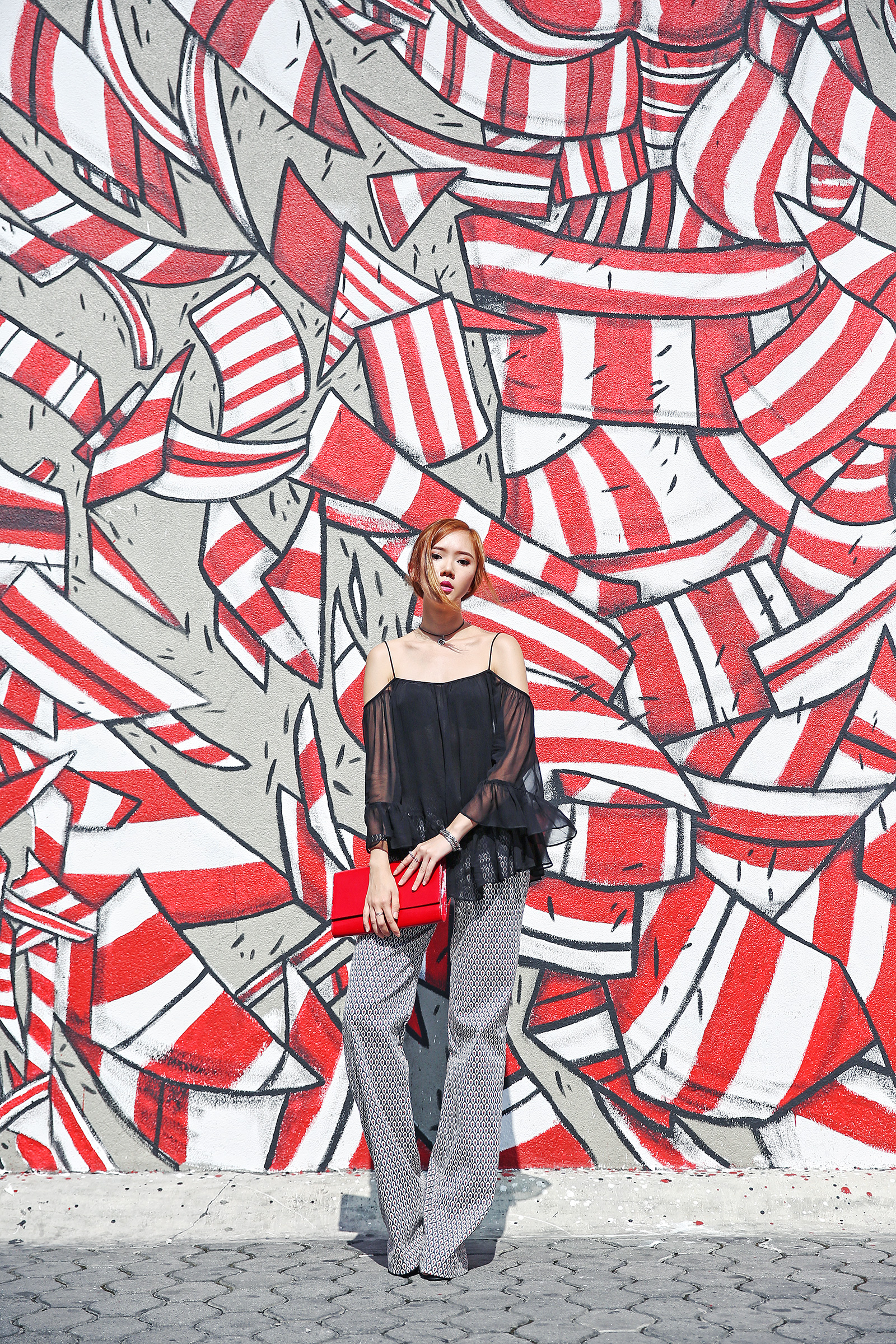 Zara off shoulder top, wide leg trousers, miista lucite heels - www.itscamilleco.com